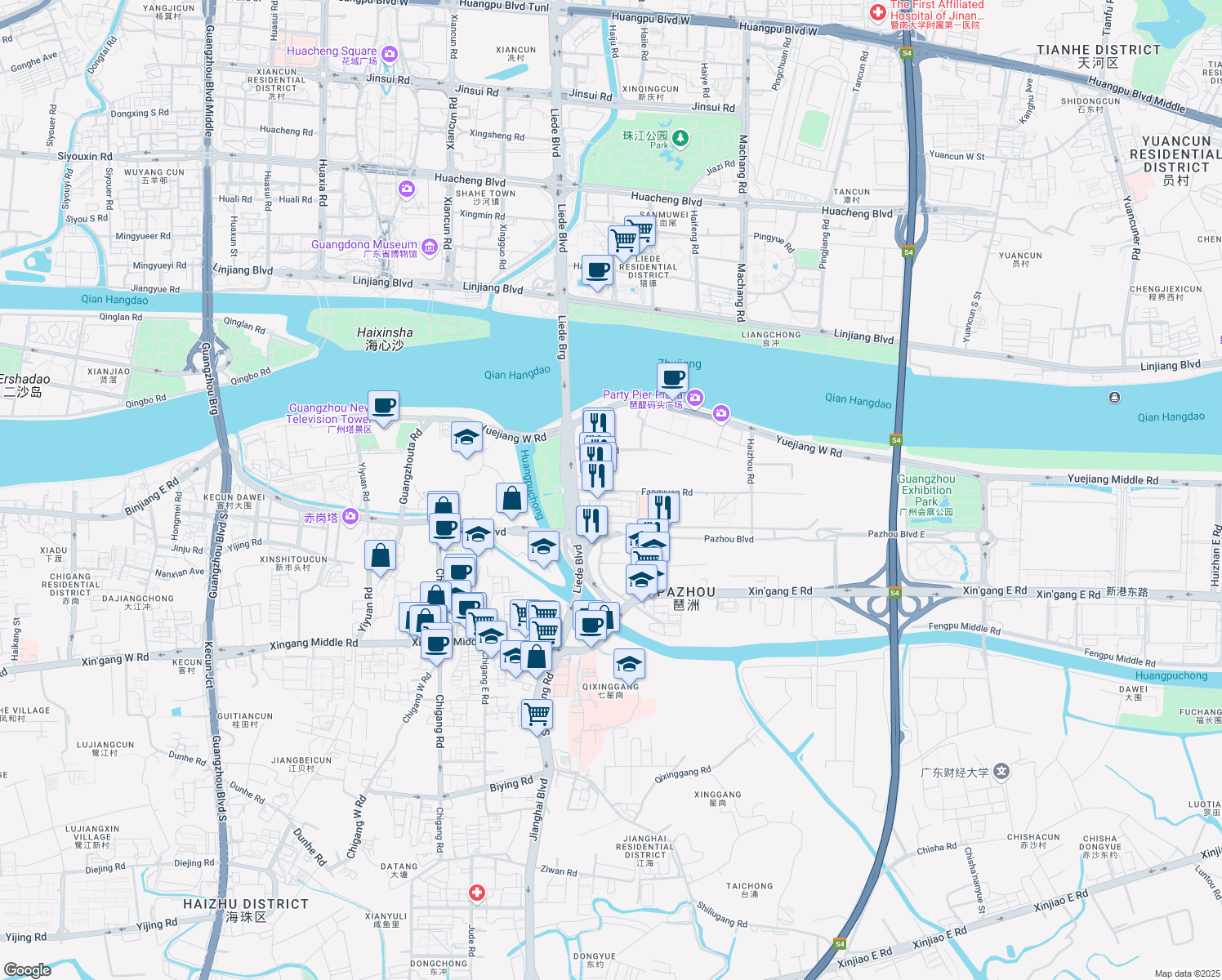map of restaurants, bars, coffee shops, grocery stores, and more near Fang Yuan Lu in Guang Zhou Shi
