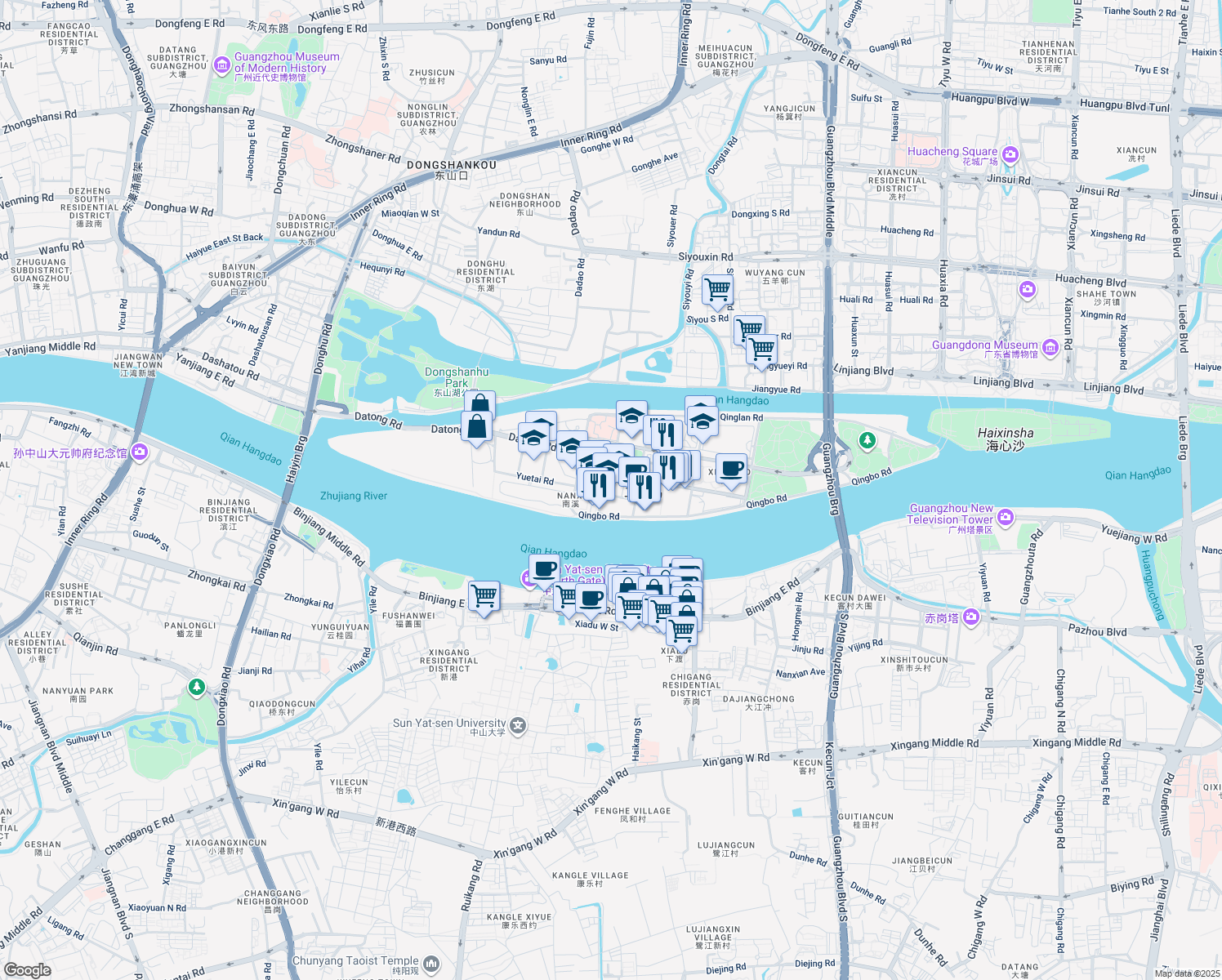 map of restaurants, bars, coffee shops, grocery stores, and more near in Guangzhou Shi