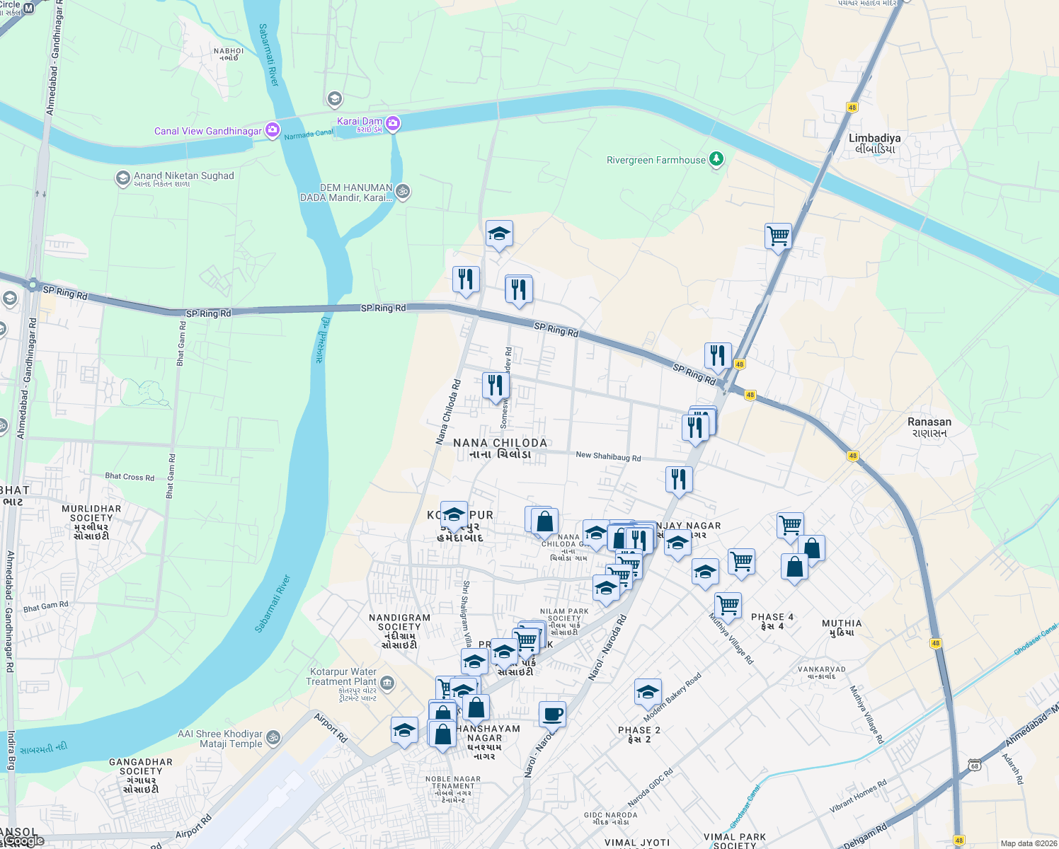map of restaurants, bars, coffee shops, grocery stores, and more near in Ahmedabad