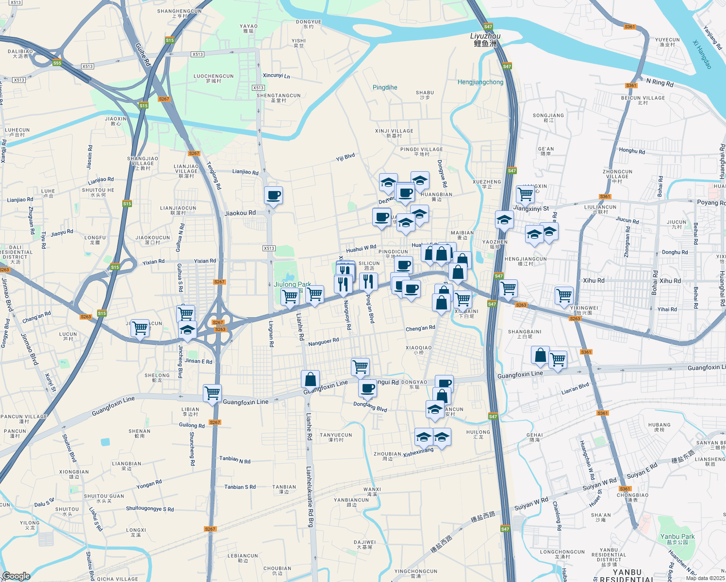 map of restaurants, bars, coffee shops, grocery stores, and more near Guang Fo Lu in Fo Shan Shi