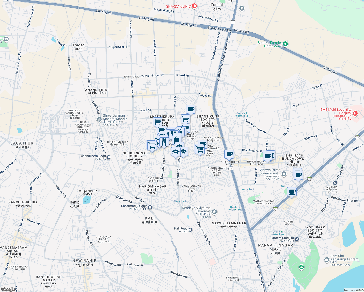map of restaurants, bars, coffee shops, grocery stores, and more near in Ahmedabad