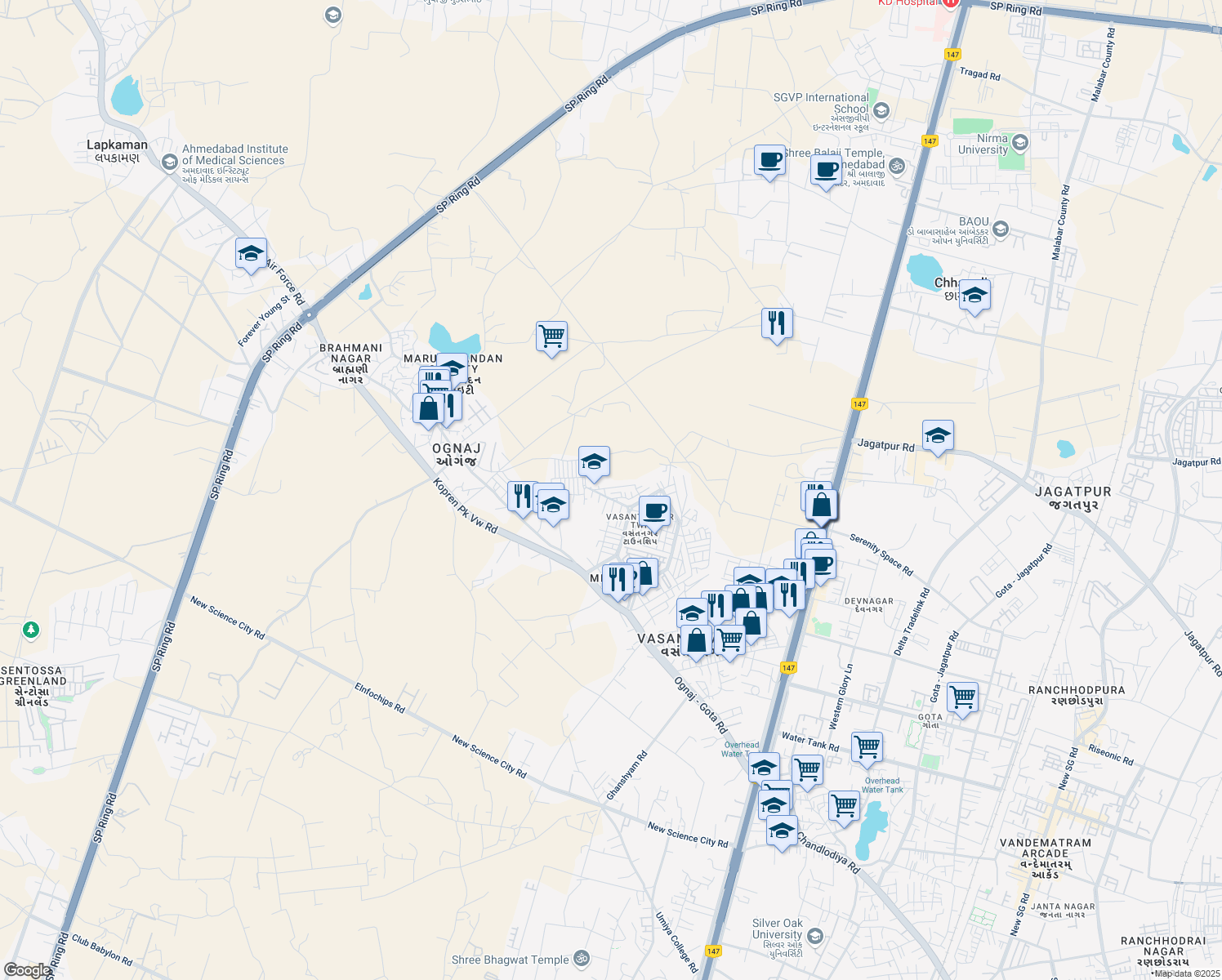 map of restaurants, bars, coffee shops, grocery stores, and more near in Ahmedabad
