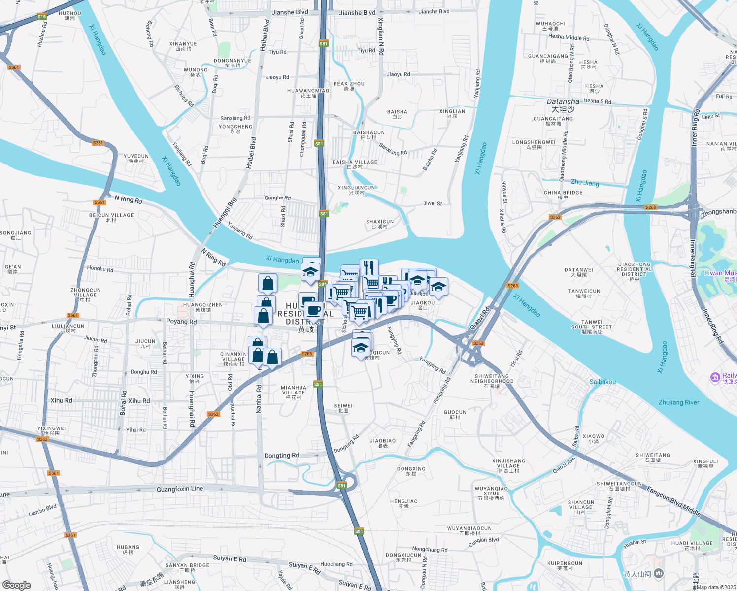 map of restaurants, bars, coffee shops, grocery stores, and more near Luo Cun Da Jie in Fo Shan Shi