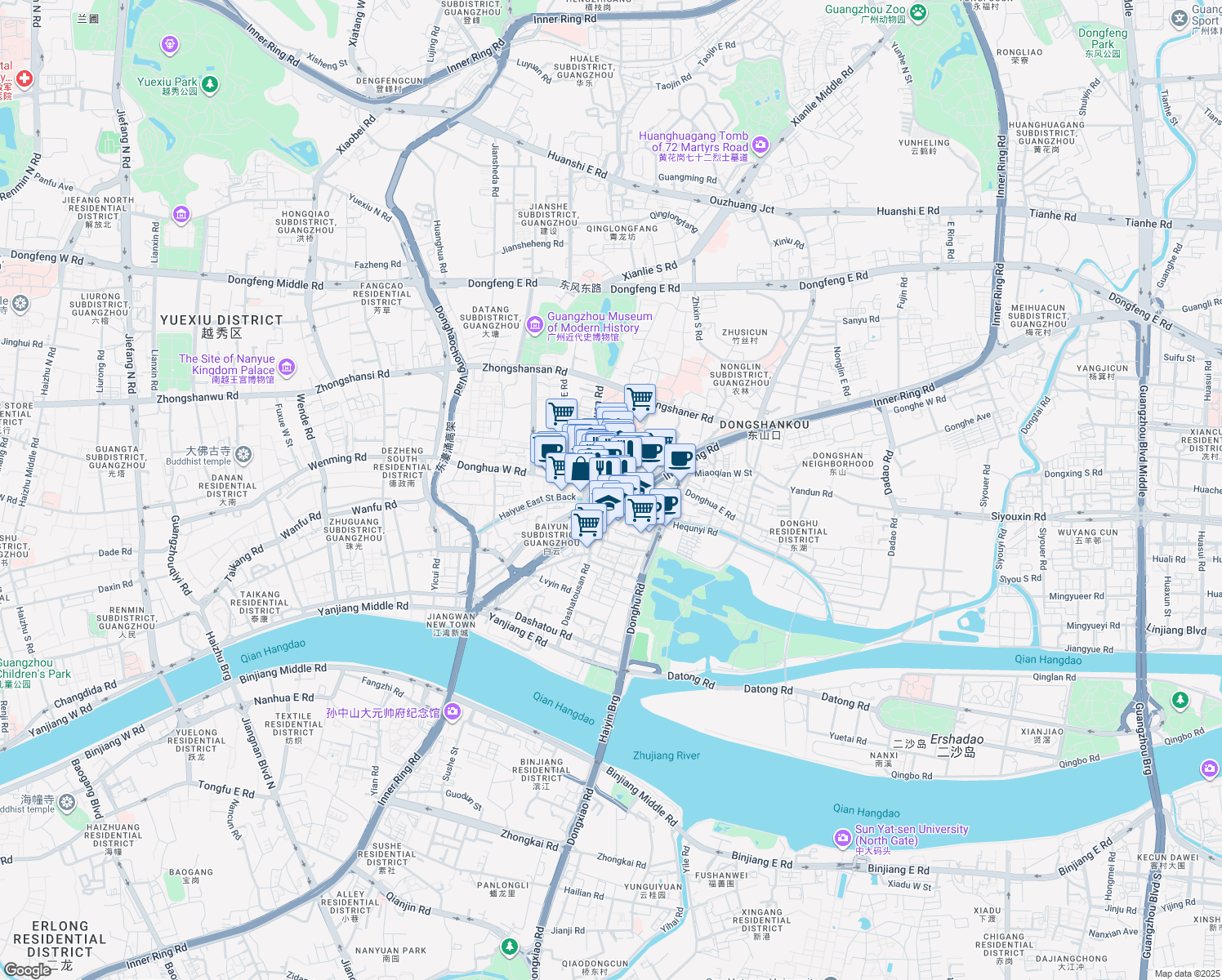 map of restaurants, bars, coffee shops, grocery stores, and more near in Guangzhou