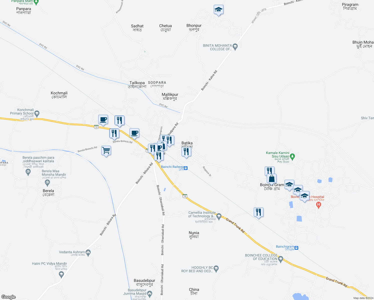 map of restaurants, bars, coffee shops, grocery stores, and more near in Balindar