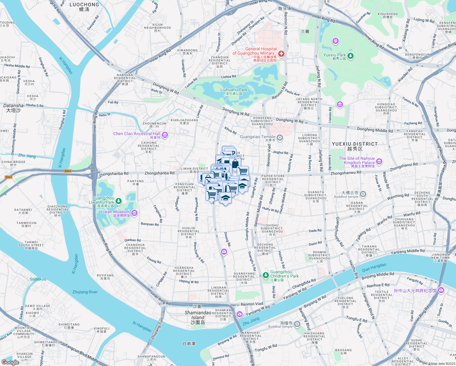 map of restaurants, bars, coffee shops, grocery stores, and more near in Guangzhou
