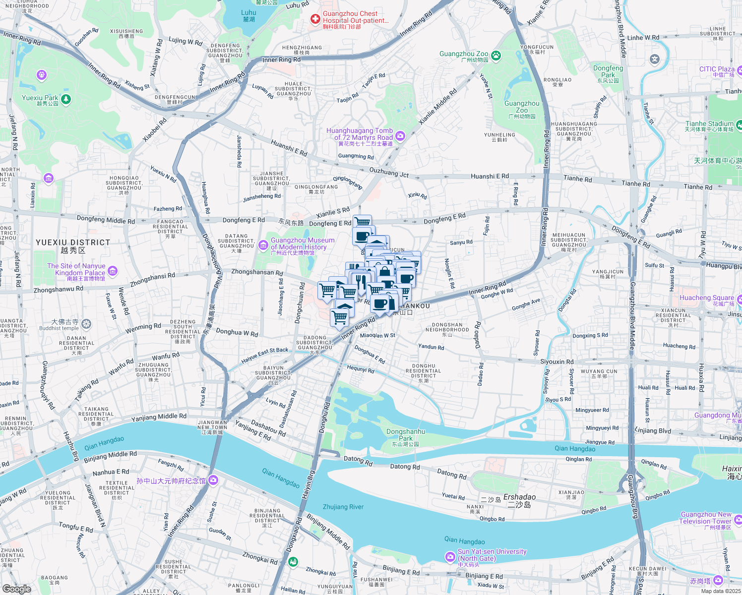 map of restaurants, bars, coffee shops, grocery stores, and more near 22 Ma Peng Gang in Guang Zhou Shi