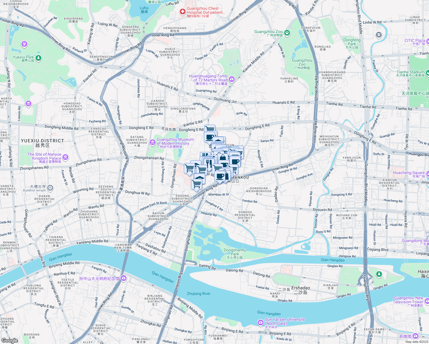 map of restaurants, bars, coffee shops, grocery stores, and more near 22 Ma Peng Gang in Guang Zhou Shi
