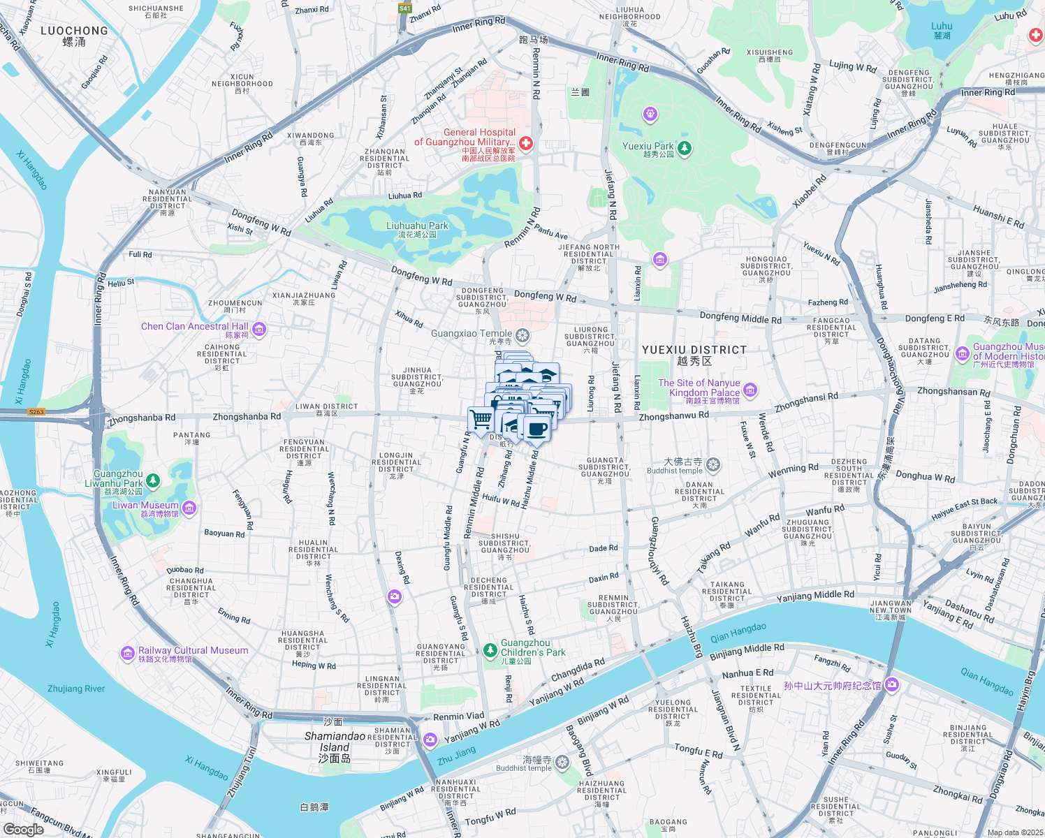 map of restaurants, bars, coffee shops, grocery stores, and more near in Guang Zhou Shi