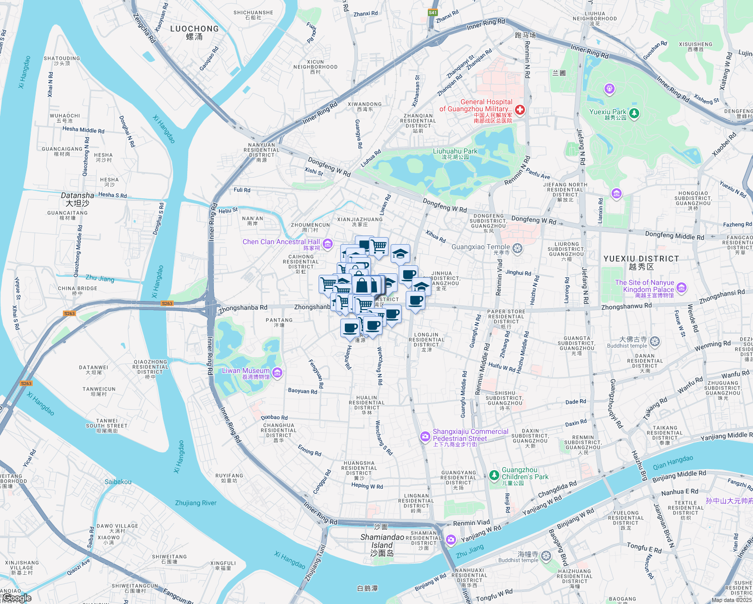 map of restaurants, bars, coffee shops, grocery stores, and more near in Guangzhou