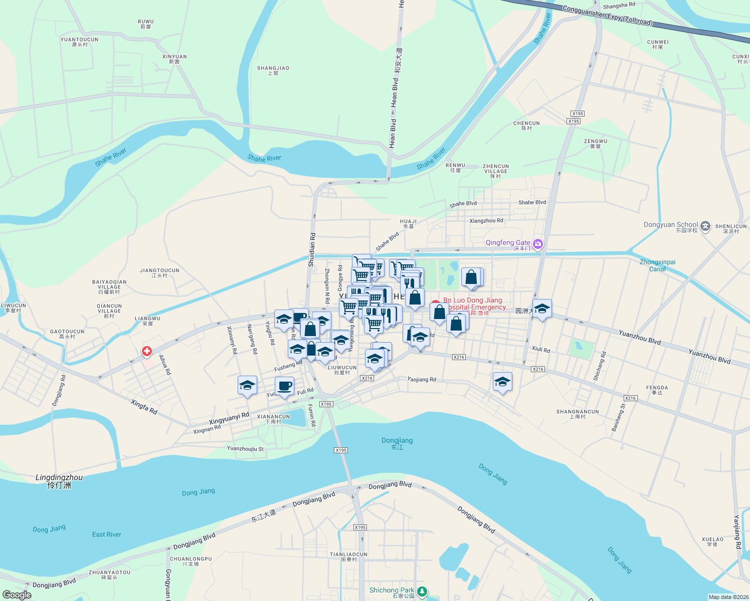 map of restaurants, bars, coffee shops, grocery stores, and more near in Huizhou
