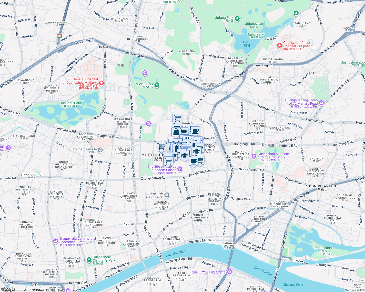 map of restaurants, bars, coffee shops, grocery stores, and more near in Guang Zhou Shi