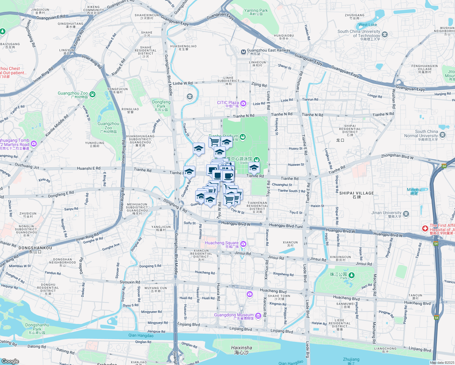 map of restaurants, bars, coffee shops, grocery stores, and more near in Guang Zhou Shi