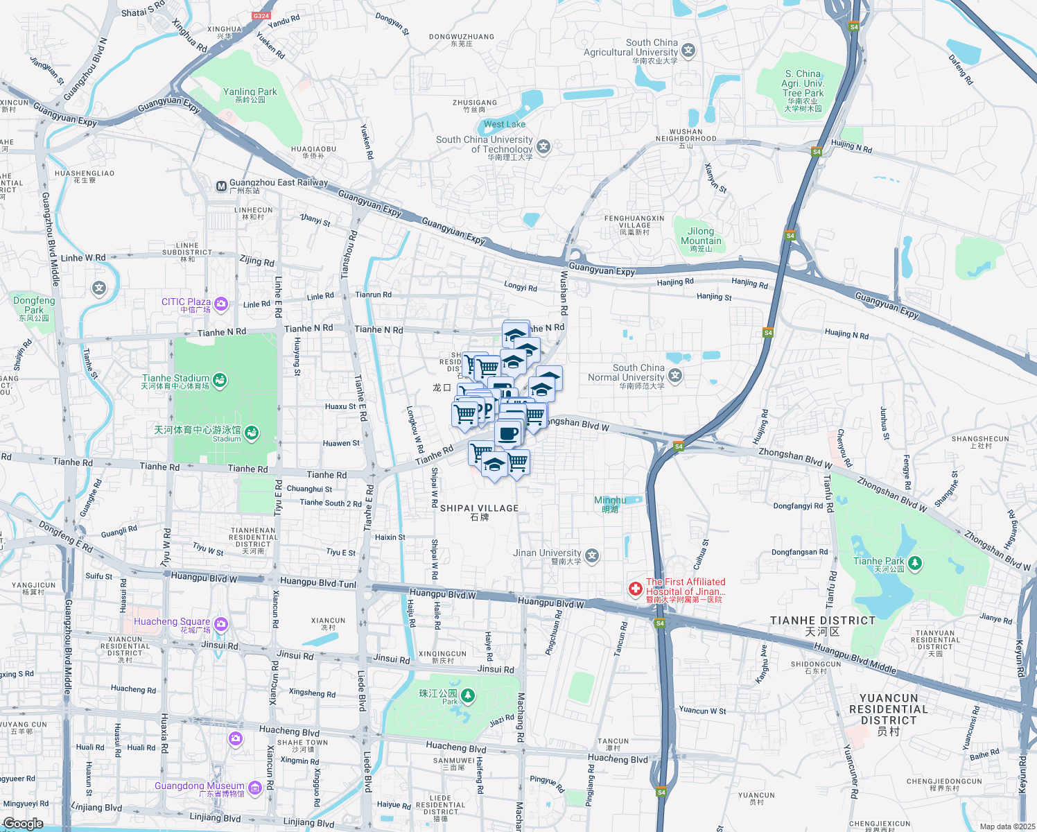 map of restaurants, bars, coffee shops, grocery stores, and more near in Guangzhou