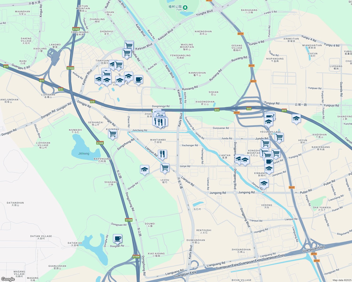 map of restaurants, bars, coffee shops, grocery stores, and more near Fenghua 2nd Road in Guangzhou