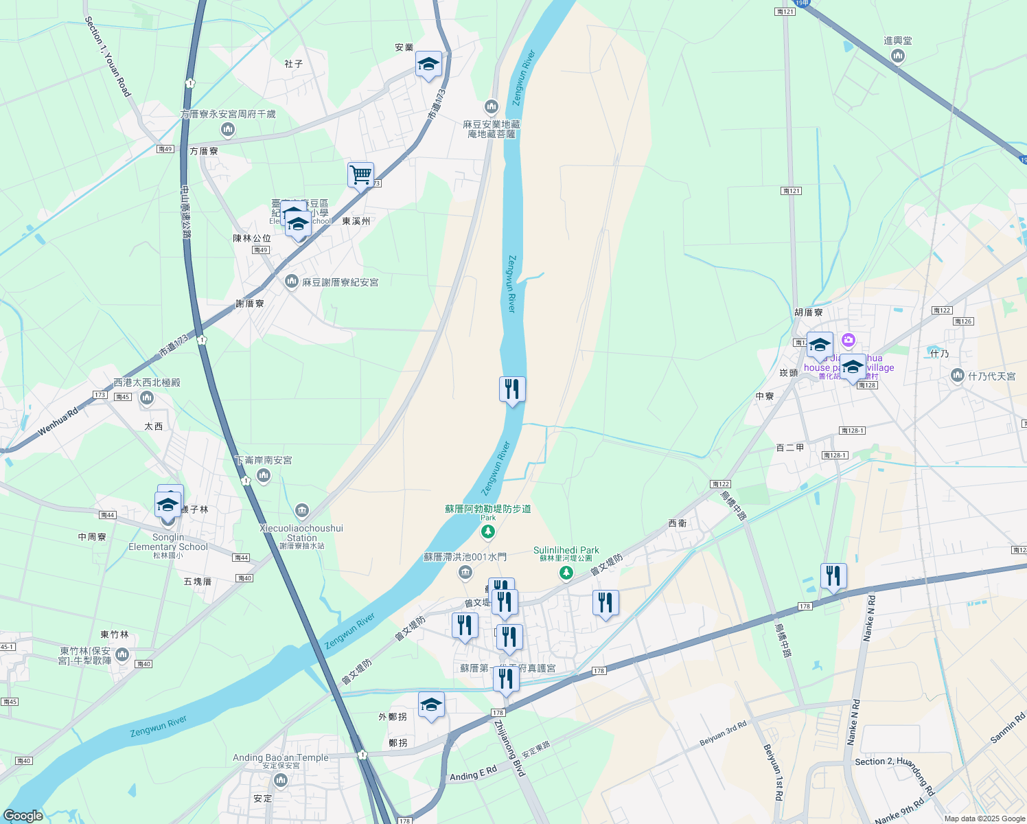 map of restaurants, bars, coffee shops, grocery stores, and more near in Tainan City