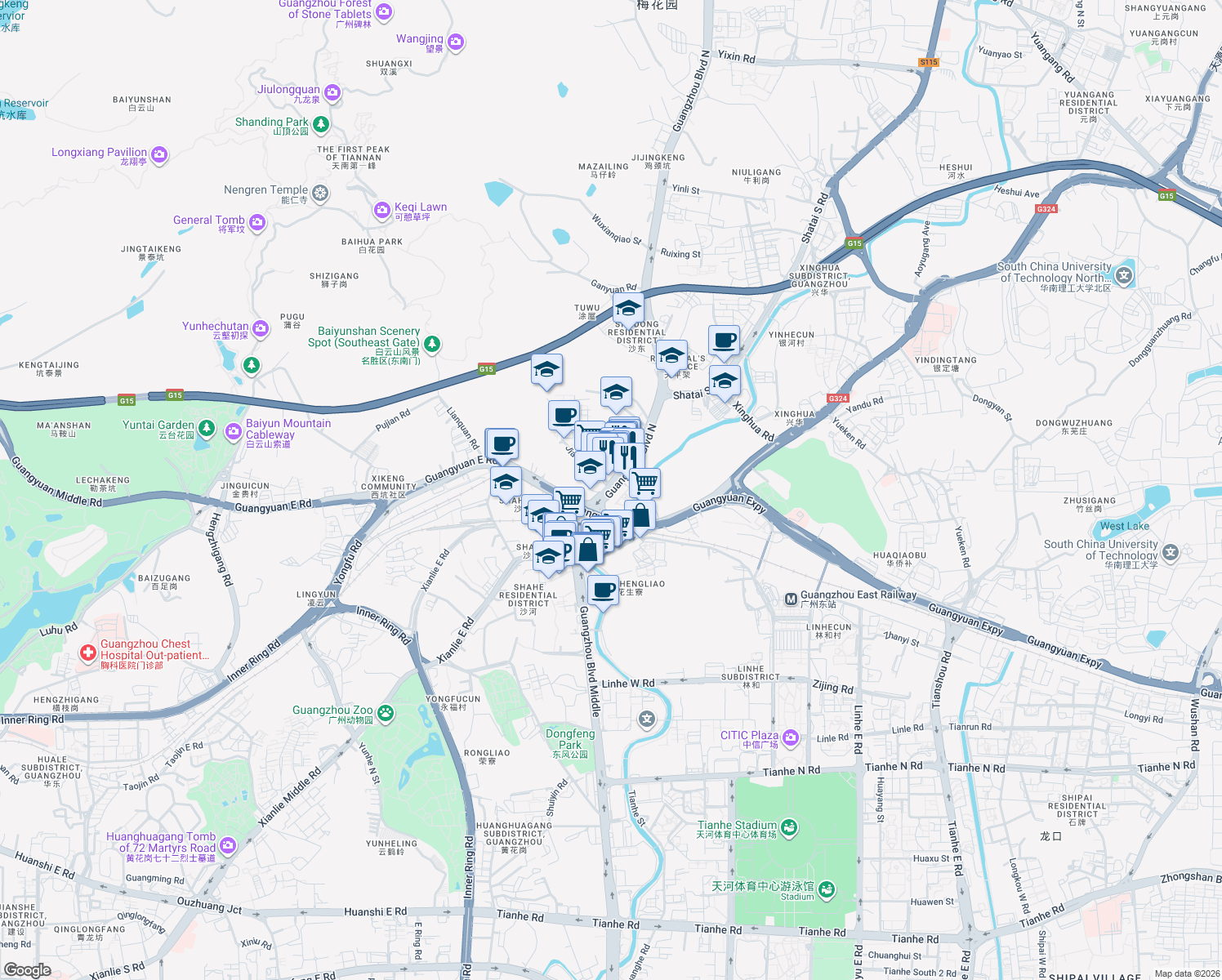 map of restaurants, bars, coffee shops, grocery stores, and more near Guang Zhou Da Dao Bei in Guang Zhou Shi