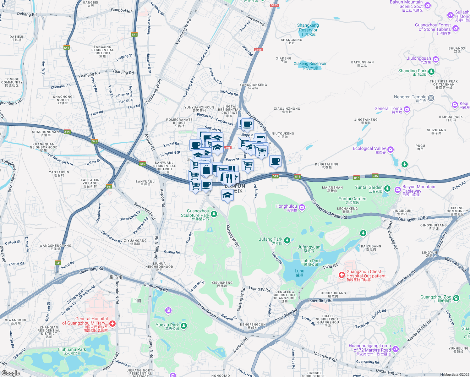 map of restaurants, bars, coffee shops, grocery stores, and more near in Guangzhou