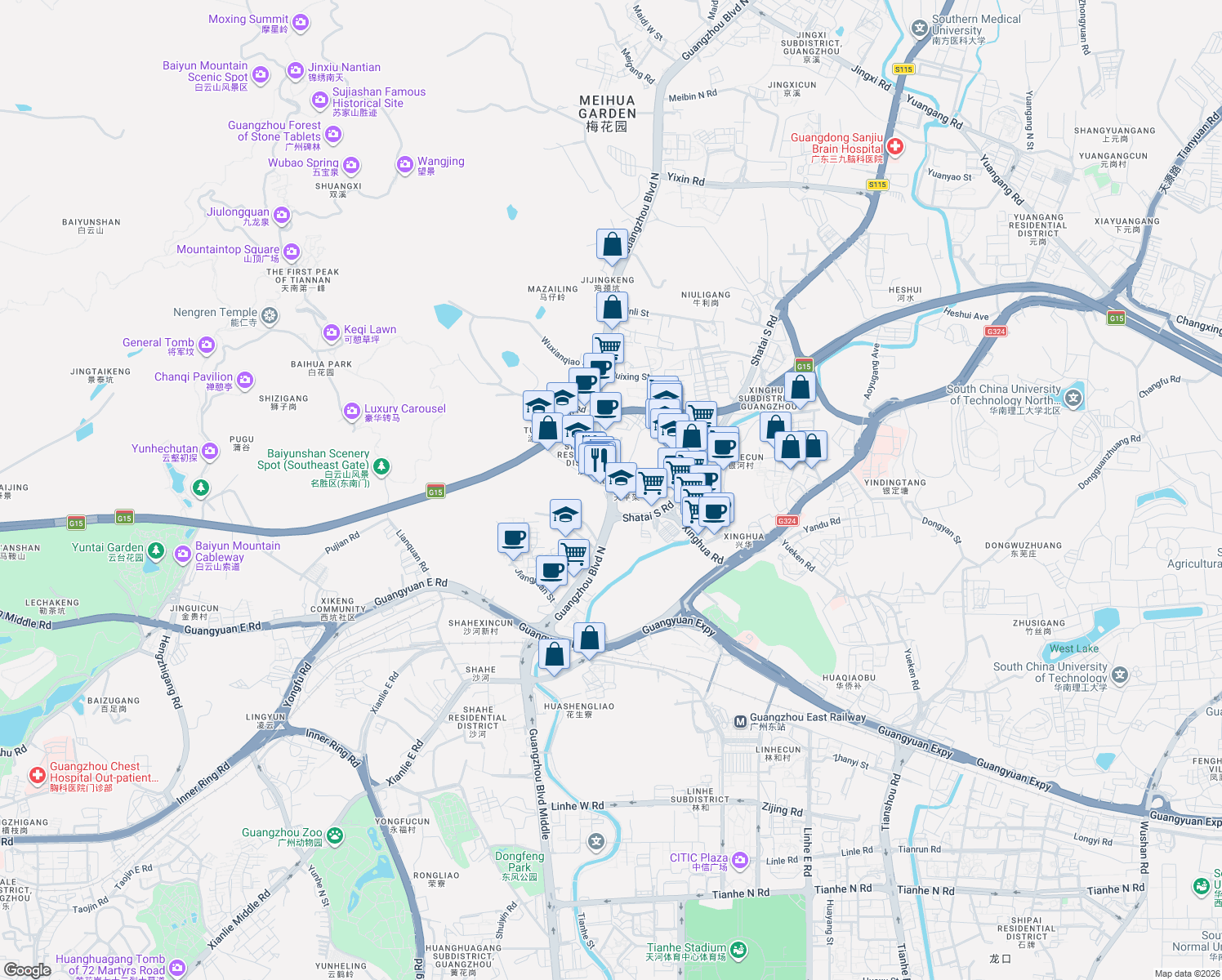 map of restaurants, bars, coffee shops, grocery stores, and more near Guang Zhou Da Dao Bei in Guang Zhou Shi