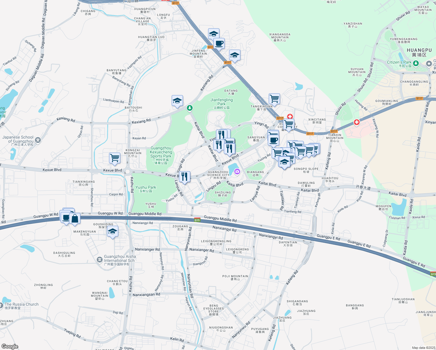 map of restaurants, bars, coffee shops, grocery stores, and more near in Guangzhou