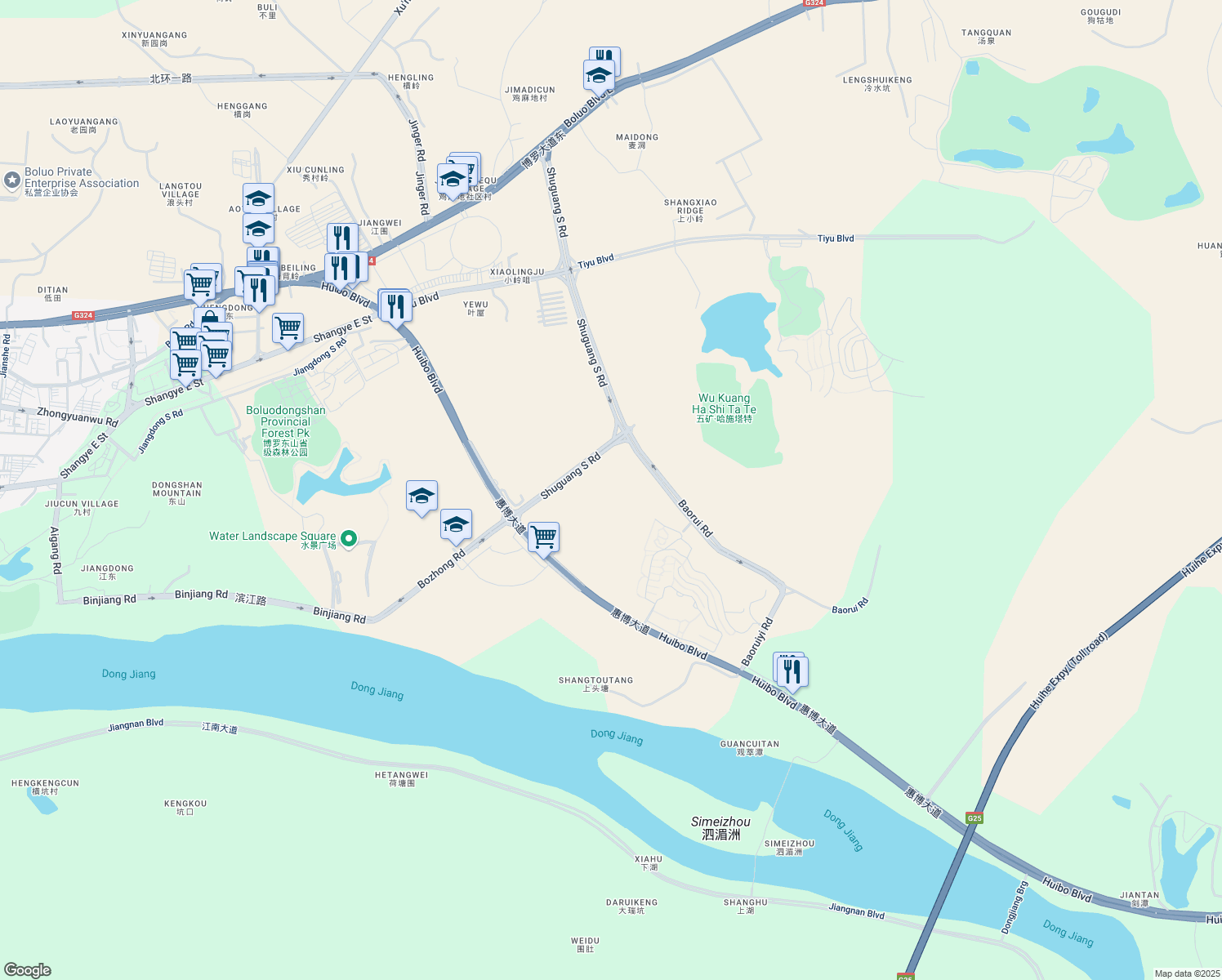 map of restaurants, bars, coffee shops, grocery stores, and more near in Huizhou