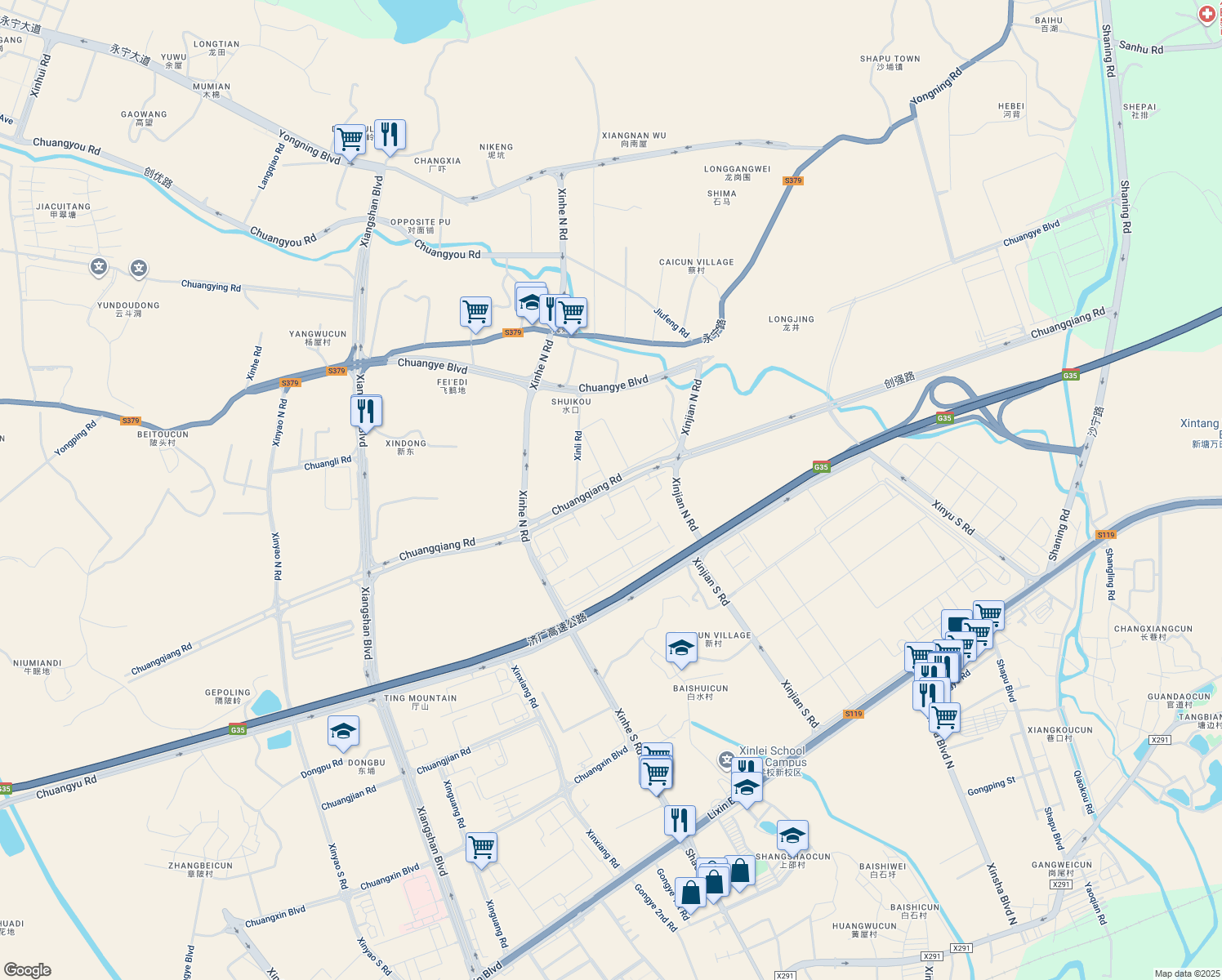 map of restaurants, bars, coffee shops, grocery stores, and more near Chuang Qiang Lu in Guang Zhou Shi