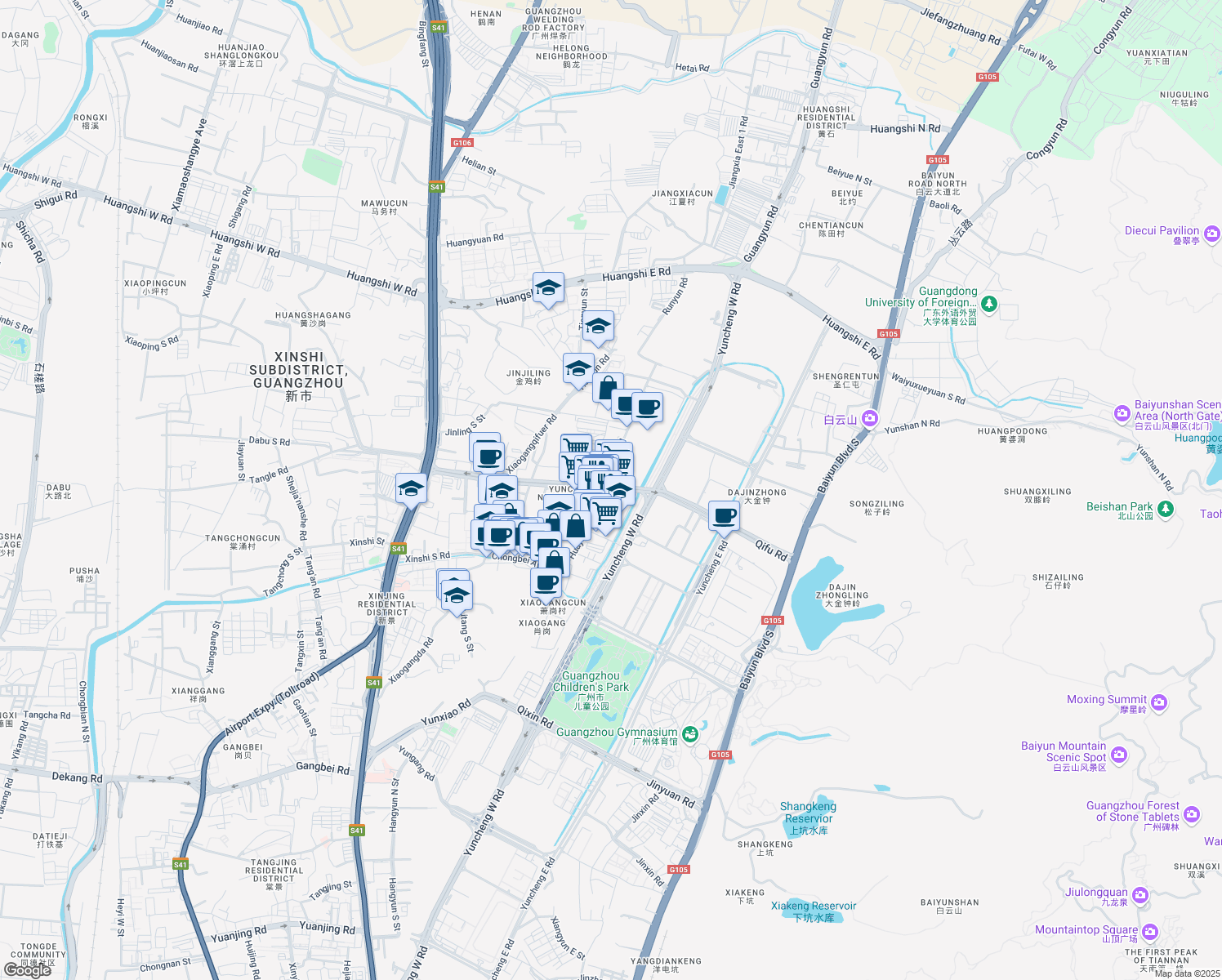 map of restaurants, bars, coffee shops, grocery stores, and more near Qi Fu Lu in Guang Zhou Shi