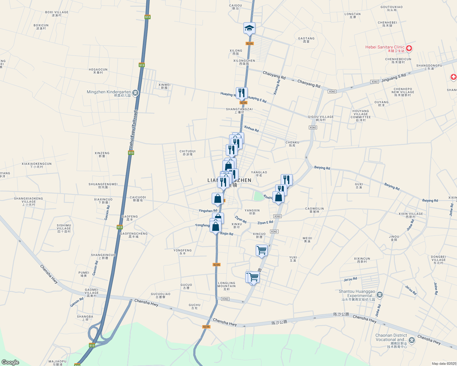 map of restaurants, bars, coffee shops, grocery stores, and more near in Shantou