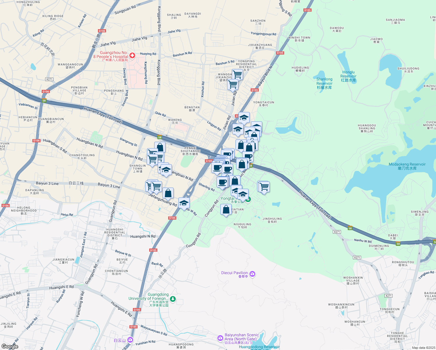 map of restaurants, bars, coffee shops, grocery stores, and more near Tong Tai Yi Jie in Guang Zhou Shi