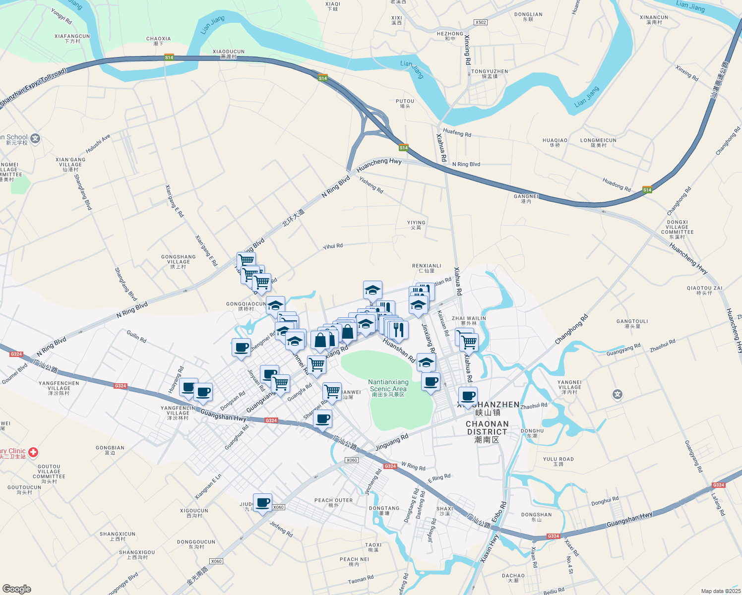 map of restaurants, bars, coffee shops, grocery stores, and more near in 