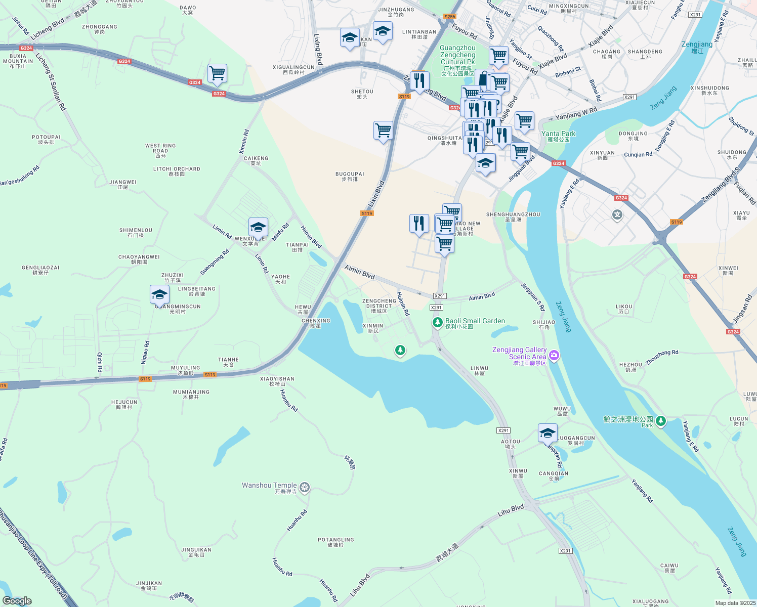 map of restaurants, bars, coffee shops, grocery stores, and more near in Guangzhou
