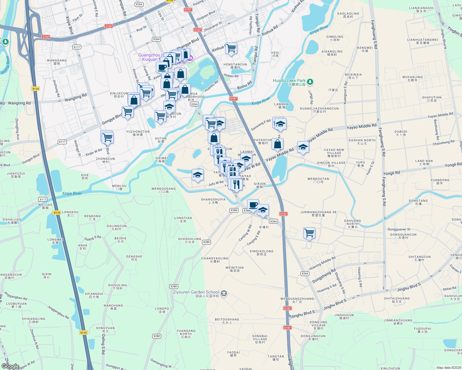 map of restaurants, bars, coffee shops, grocery stores, and more near in Guangzhou