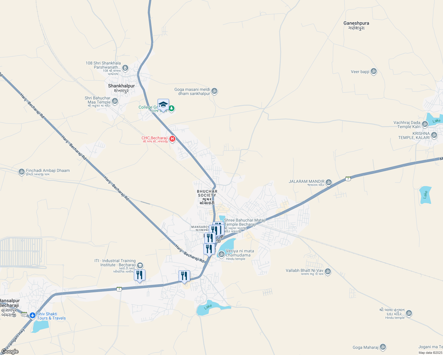 map of restaurants, bars, coffee shops, grocery stores, and more near in Becharaji