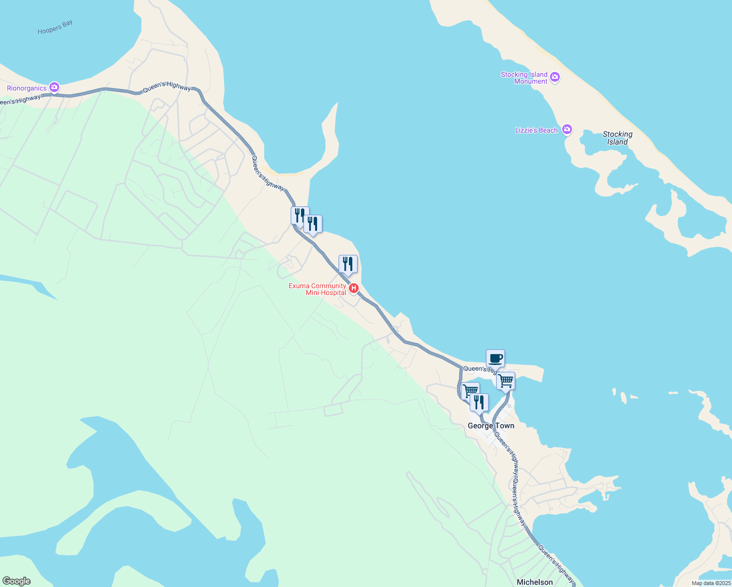 map of restaurants, bars, coffee shops, grocery stores, and more near Unnamed Road in George Town
