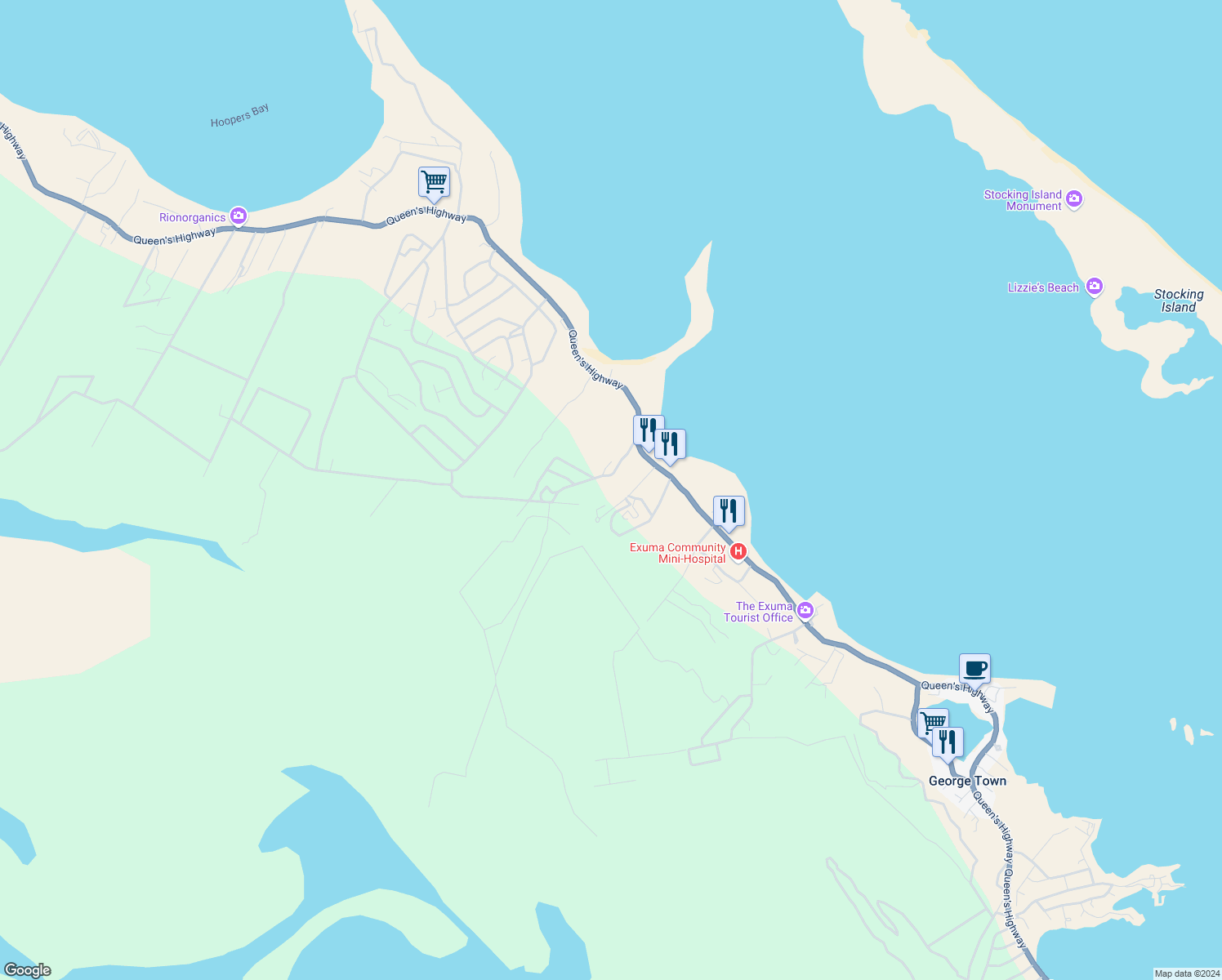 map of restaurants, bars, coffee shops, grocery stores, and more near in George Town