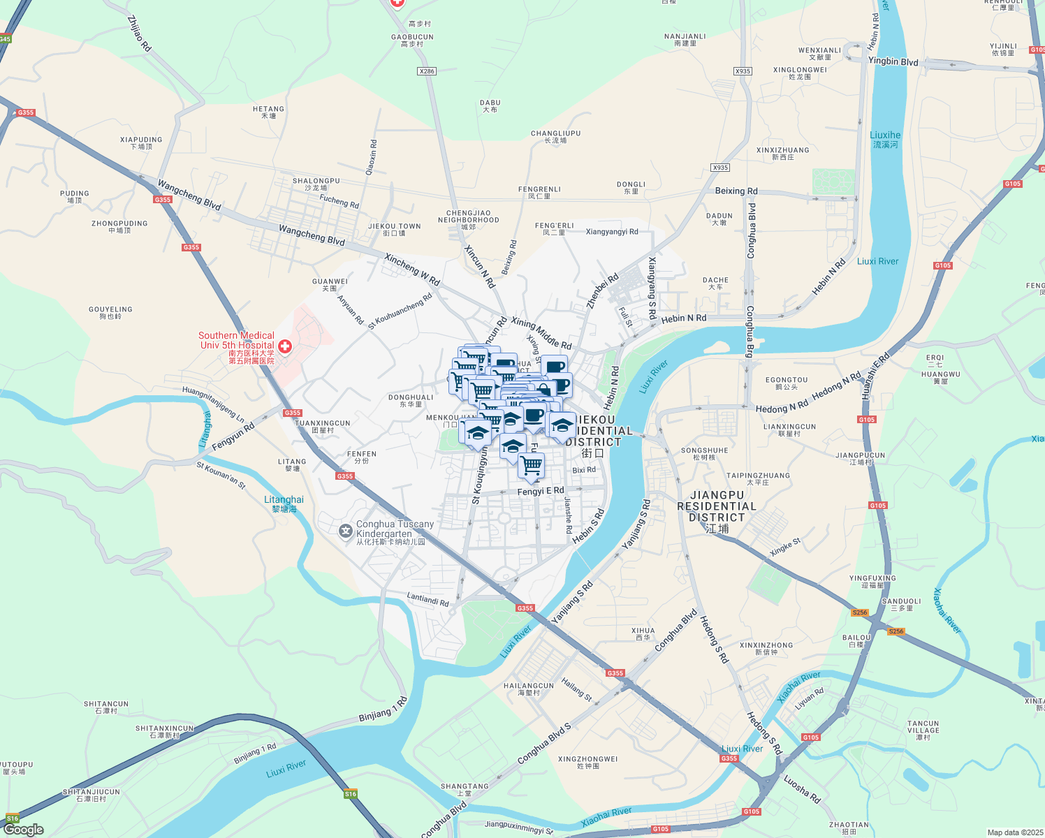 map of restaurants, bars, coffee shops, grocery stores, and more near Lan Tian Dong Lu in Guang Zhou Shi