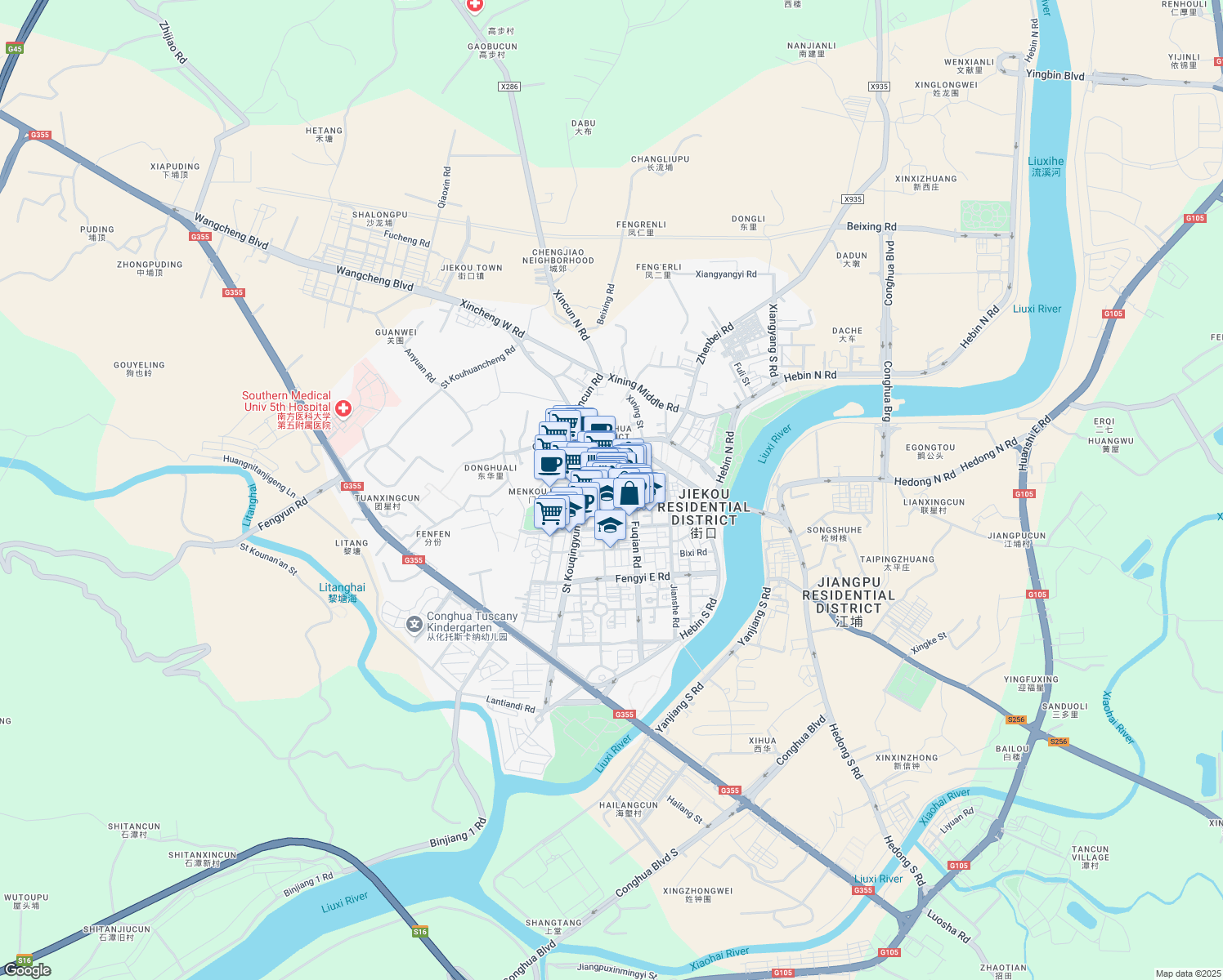 map of restaurants, bars, coffee shops, grocery stores, and more near Lan Tian Dong Lu in Guang Zhou Shi
