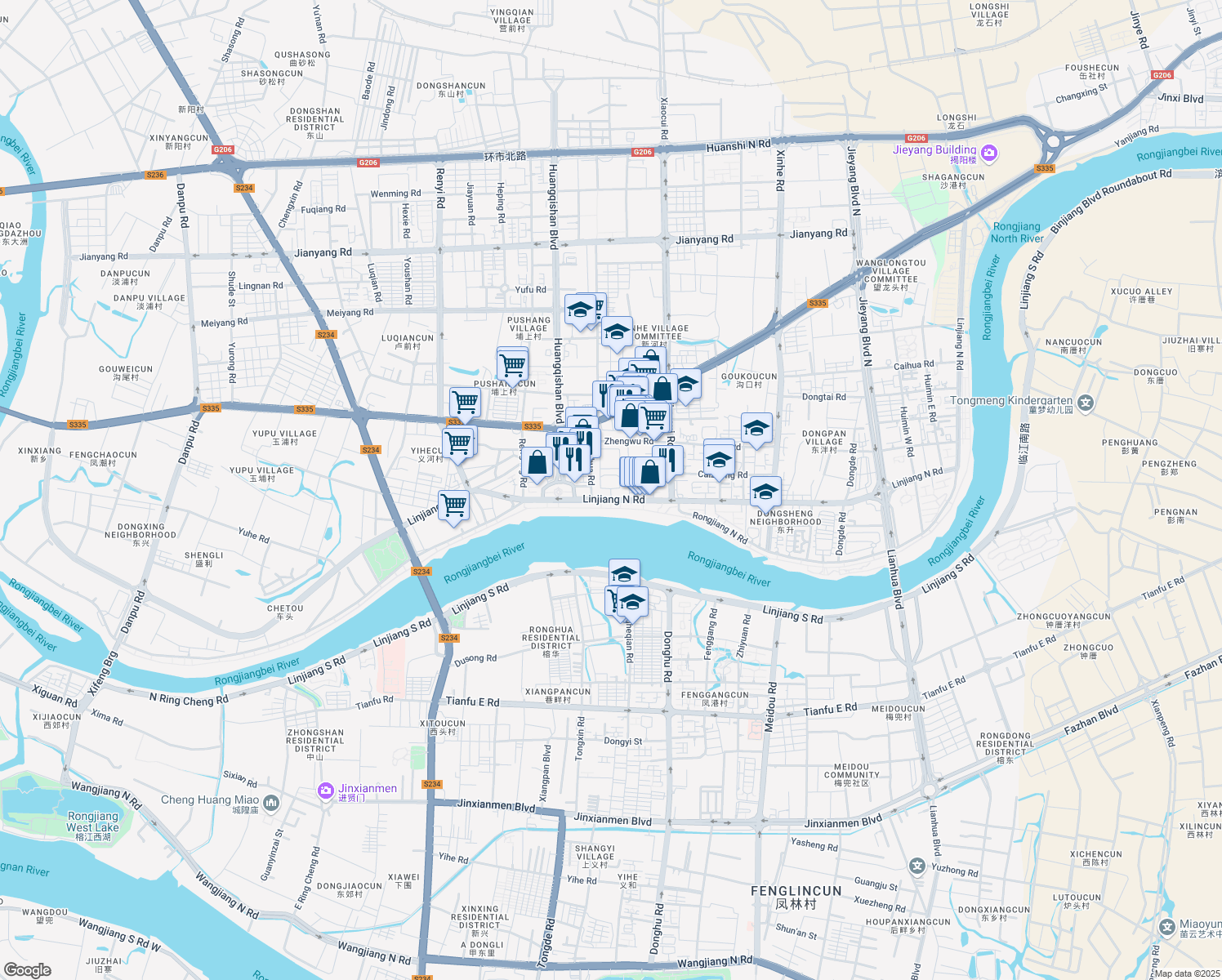map of restaurants, bars, coffee shops, grocery stores, and more near in Jieyang