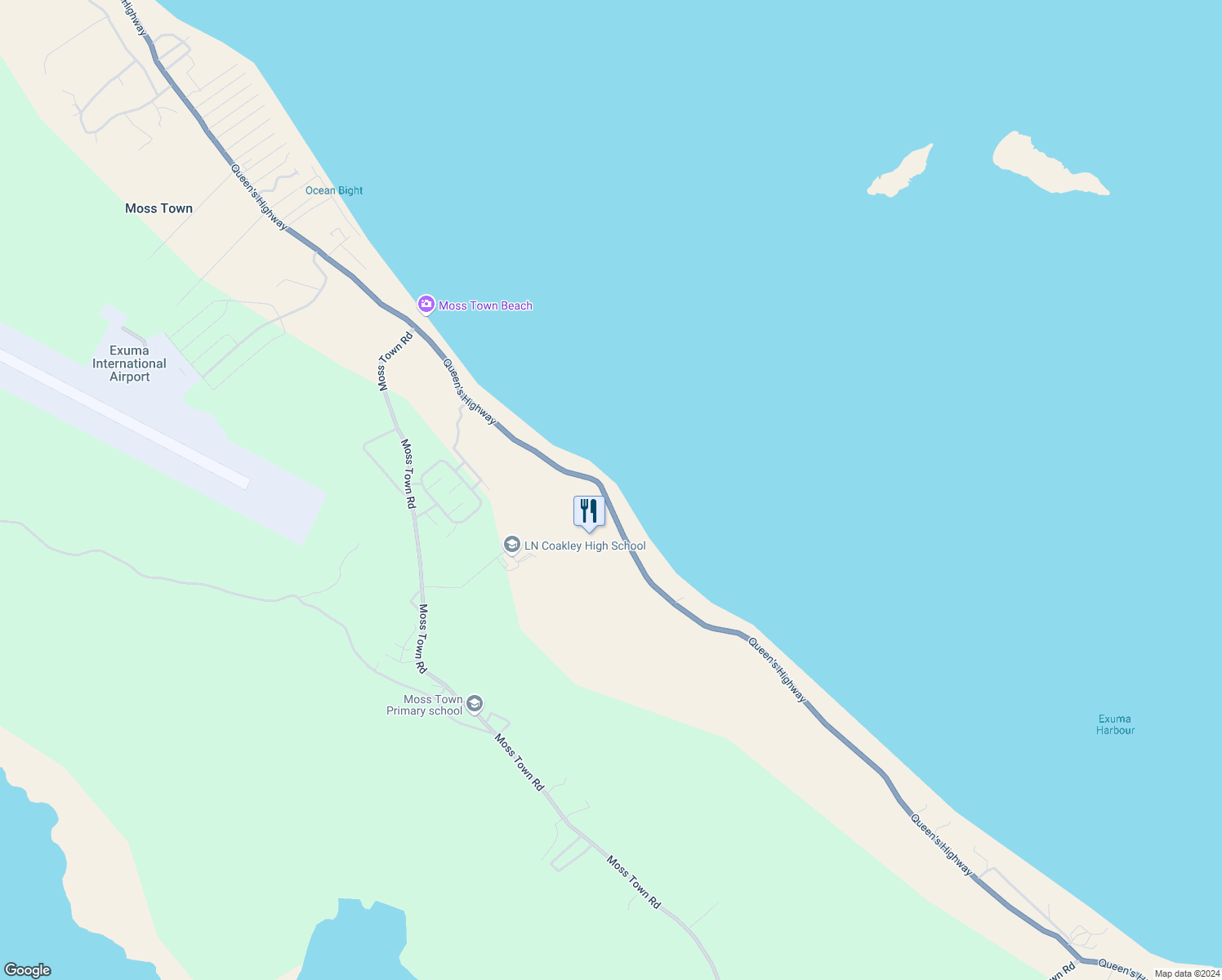 map of restaurants, bars, coffee shops, grocery stores, and more near Queen's Highway in Rokers Point Settlement