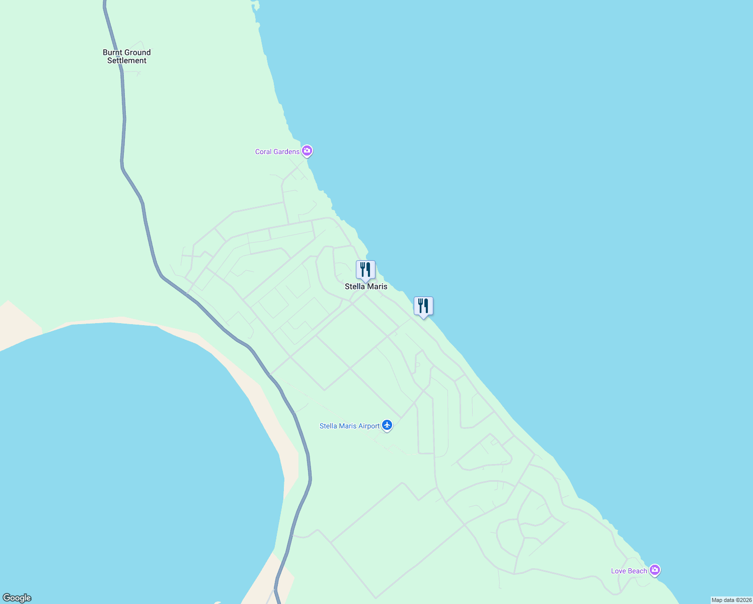 map of restaurants, bars, coffee shops, grocery stores, and more near Unnamed Road in Stella Maris, Long Island