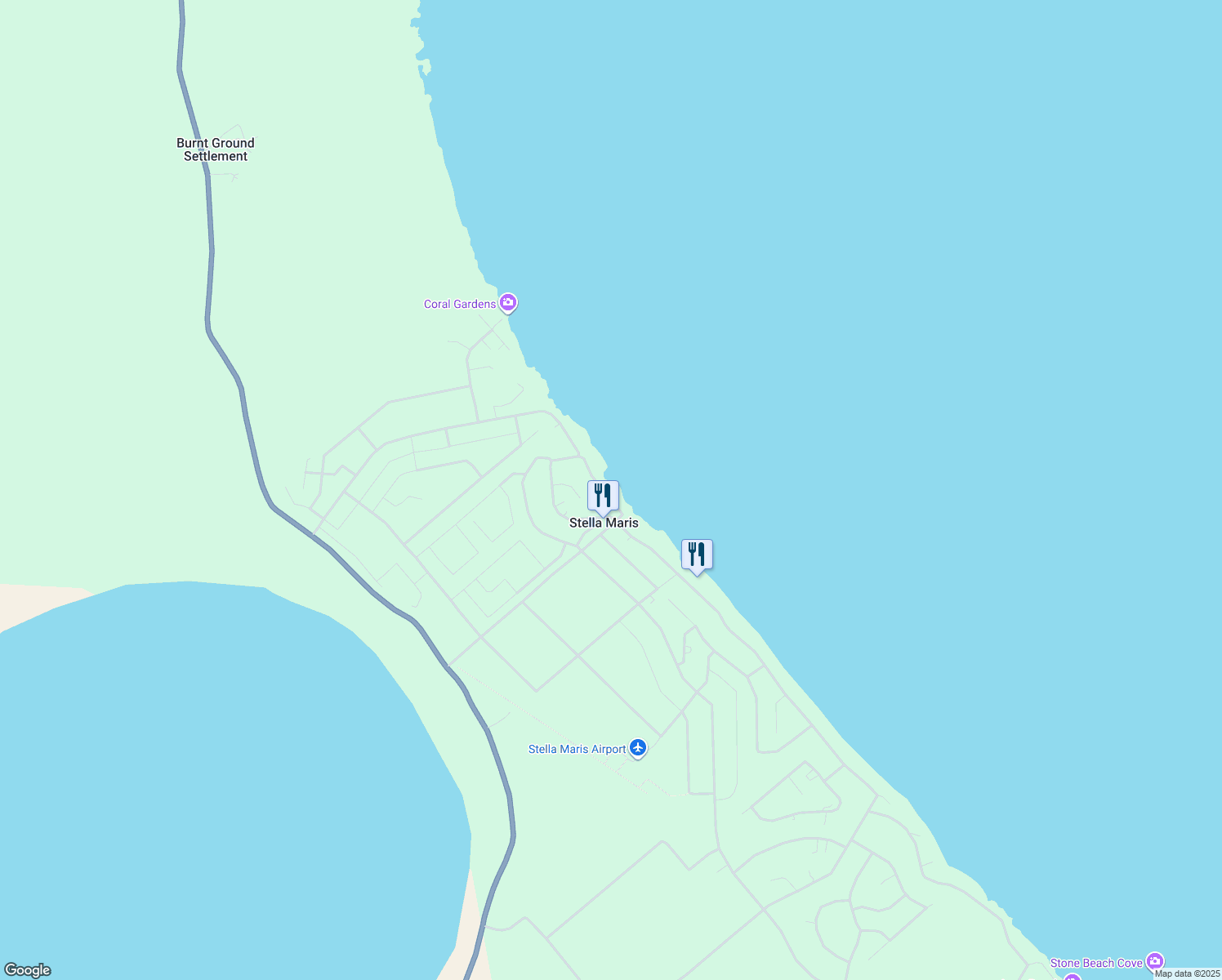 map of restaurants, bars, coffee shops, grocery stores, and more near Ocean View Drive in Stella Maris