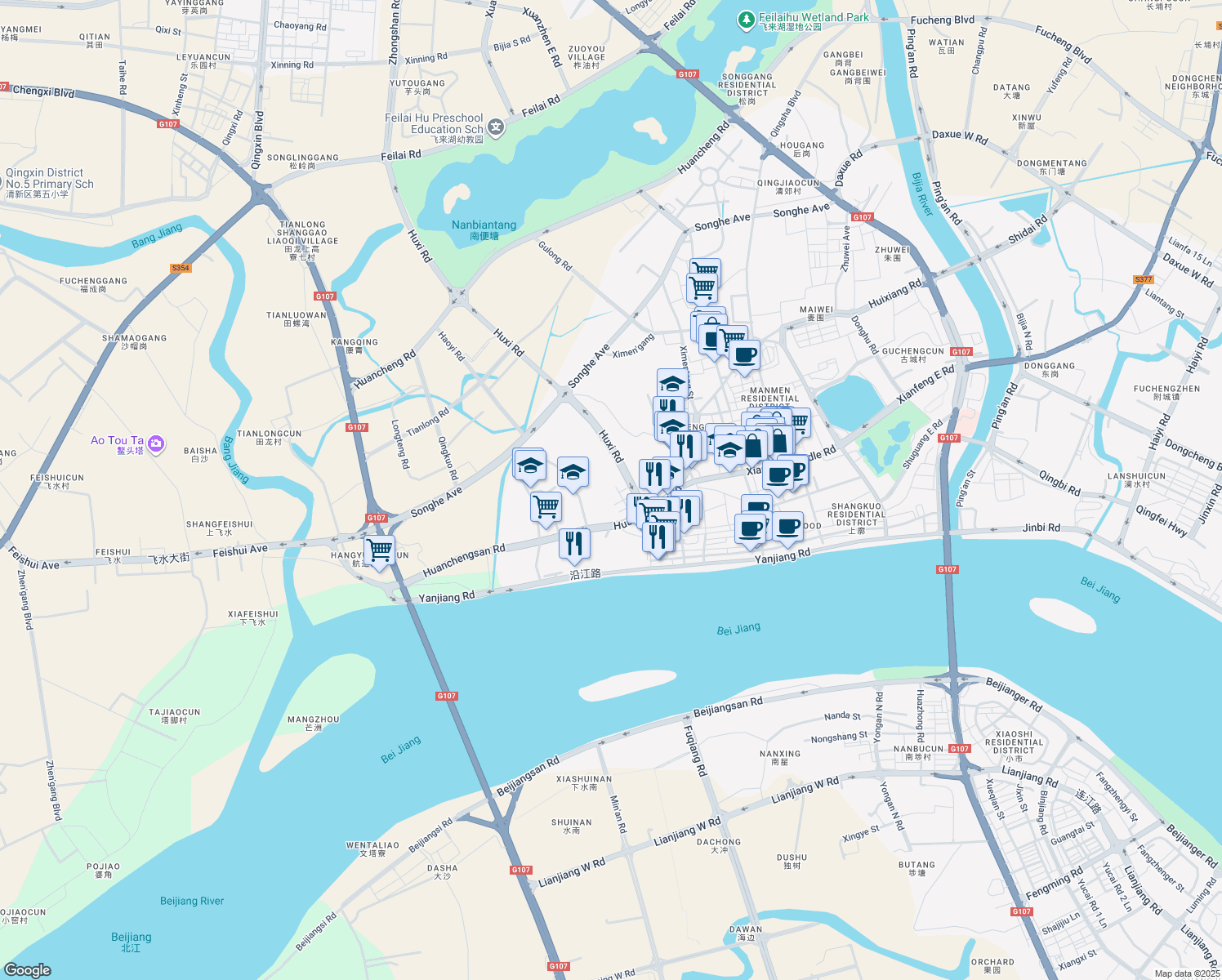 map of restaurants, bars, coffee shops, grocery stores, and more near in Qingyuan