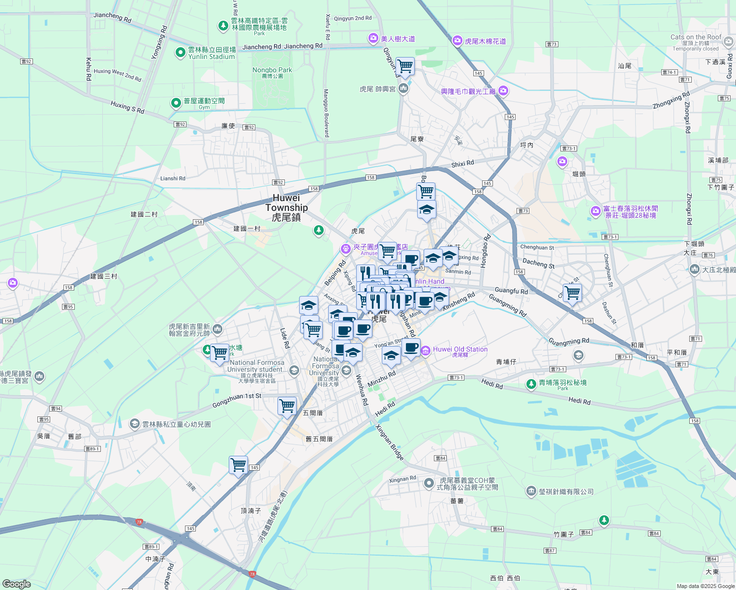 map of restaurants, bars, coffee shops, grocery stores, and more near in Yunlin County