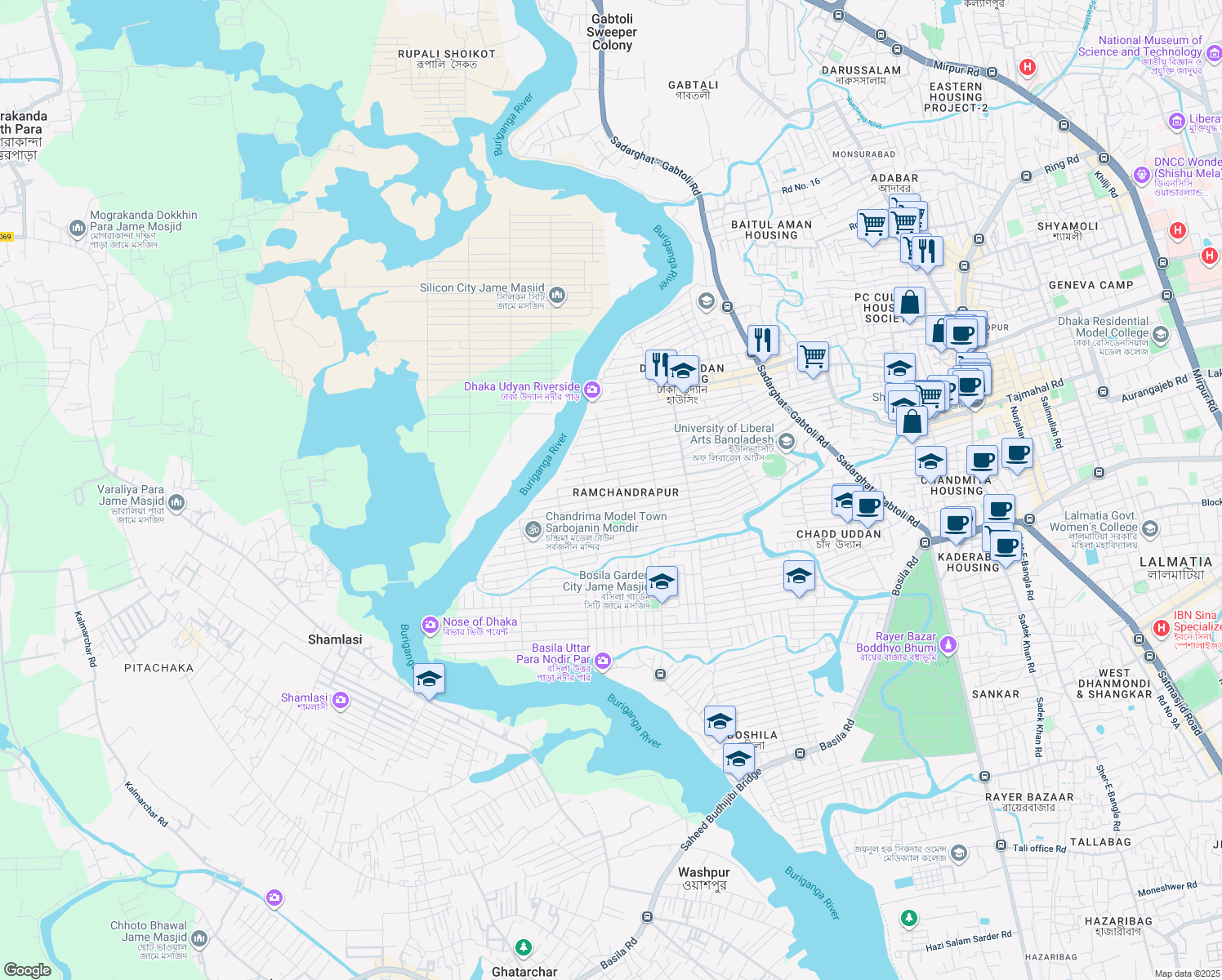 map of restaurants, bars, coffee shops, grocery stores, and more near Avenue # 1 Block-C in Dhaka