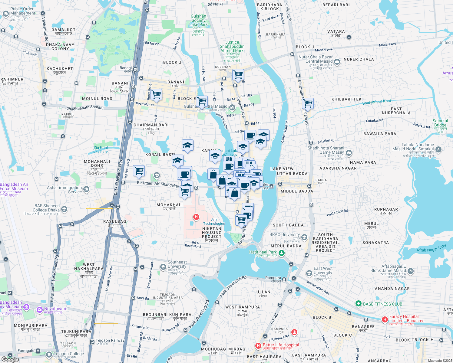 map of restaurants, bars, coffee shops, grocery stores, and more near in Dhaka