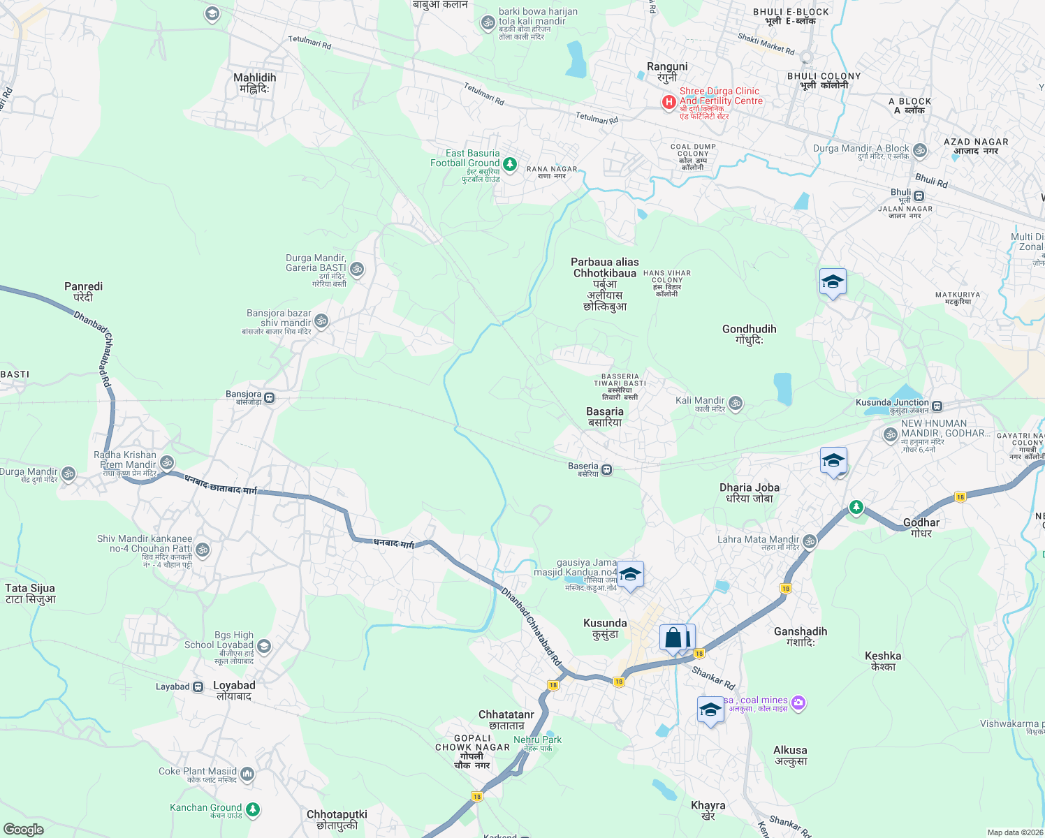 map of restaurants, bars, coffee shops, grocery stores, and more near in Dhanbad