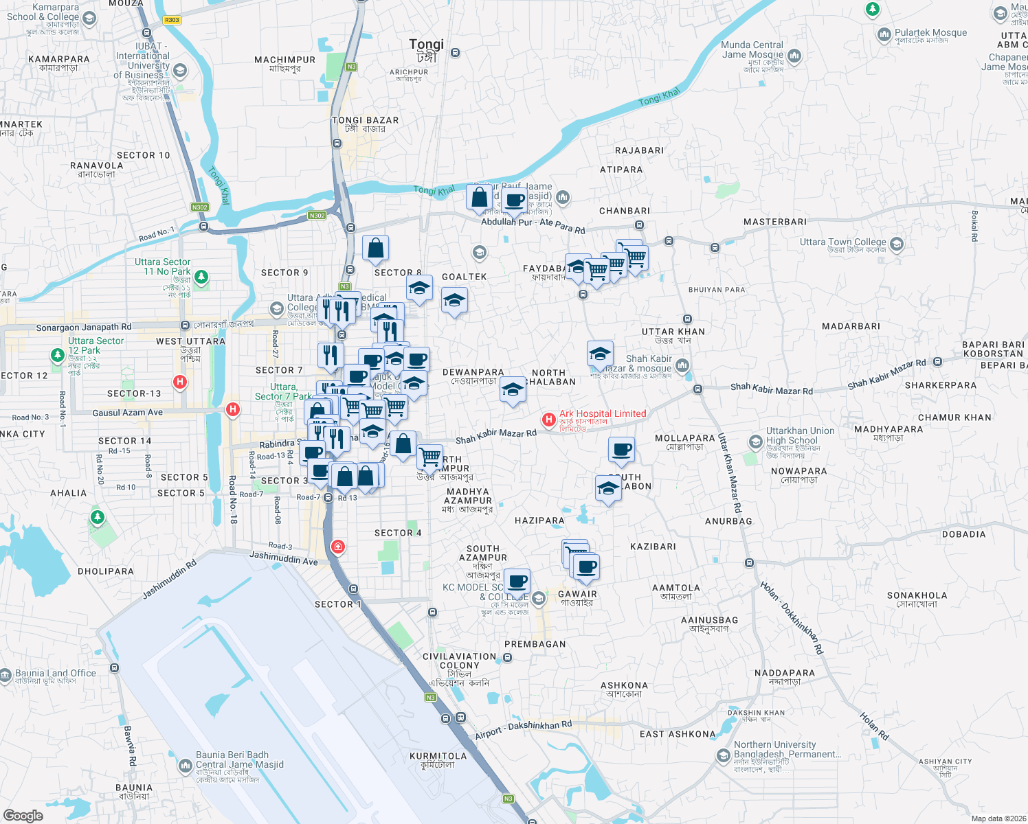 map of restaurants, bars, coffee shops, grocery stores, and more near Shah Kabir Mazar Road in Dhaka