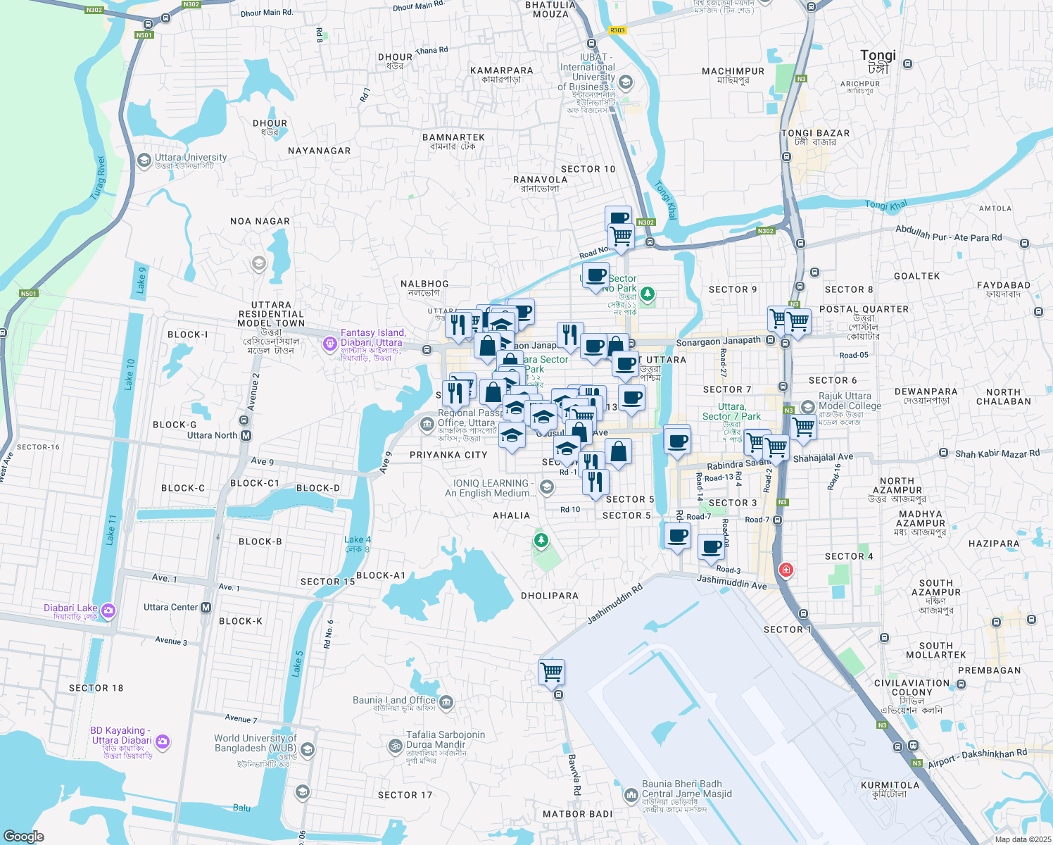 map of restaurants, bars, coffee shops, grocery stores, and more near Road - 5 in Dhaka