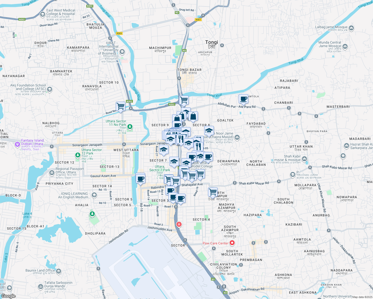 map of restaurants, bars, coffee shops, grocery stores, and more near 12 Road No. 2 in Dhaka