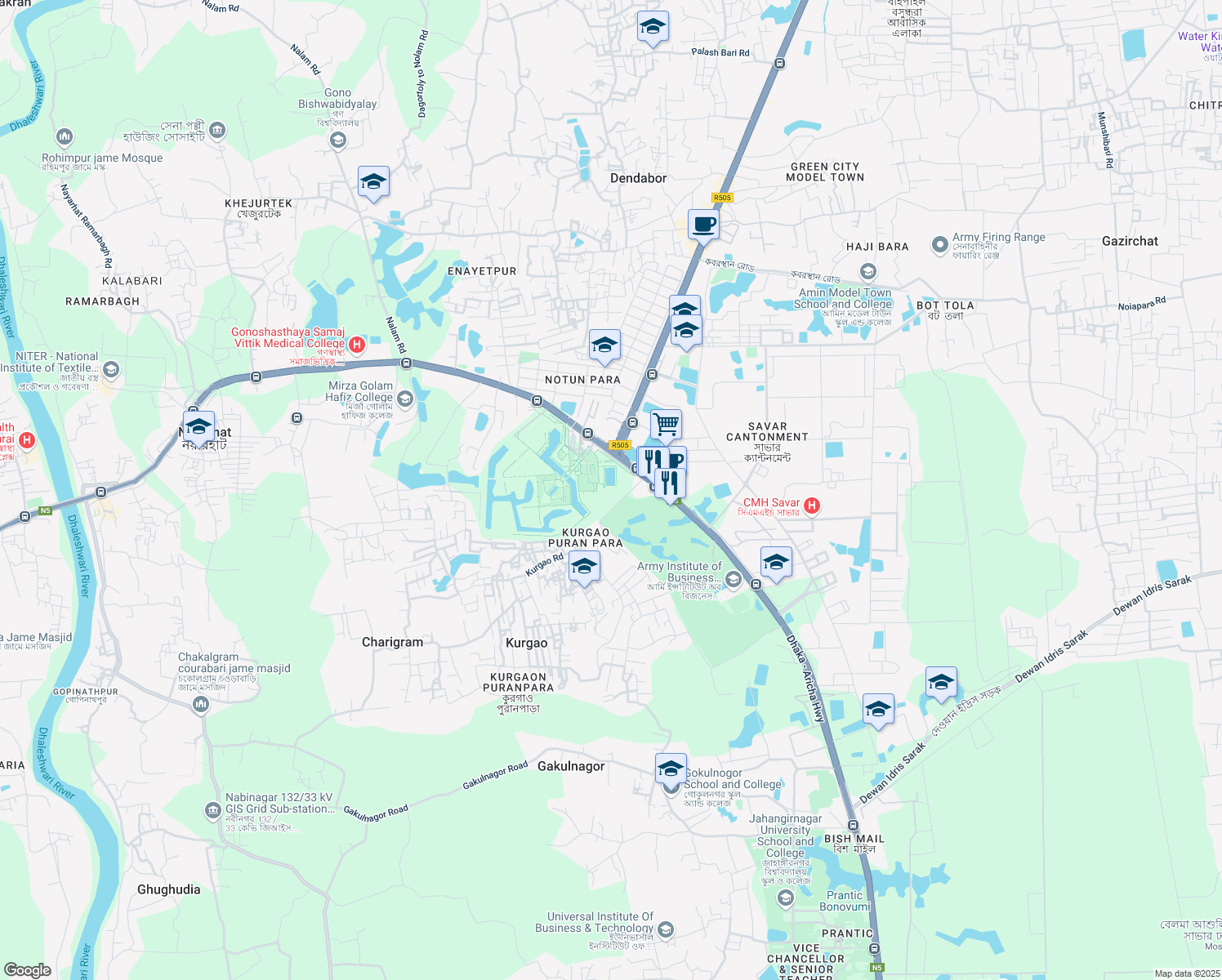 map of restaurants, bars, coffee shops, grocery stores, and more near in Savar